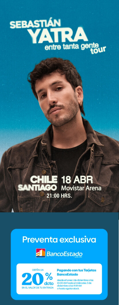 Sebastián Yatra en Chile - Entre Tanta Gente Tour 2025 | 18 de abril en Movistar Arena - Entradas en Punto Ticket