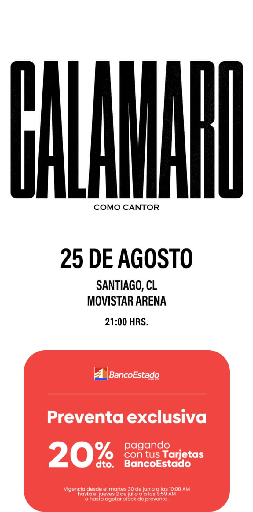 Andrés Calamaro en Chile 2026 | Como Cantor en Movistar Arena – 25 de agosto 21:00 hrs
