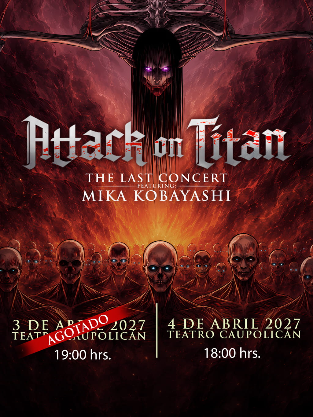 Attack on Titan en Chile 2027 | Teatro Caupolicán – 3 de abril 19:00 hrs. | 4 de abril 18:00 hrs.