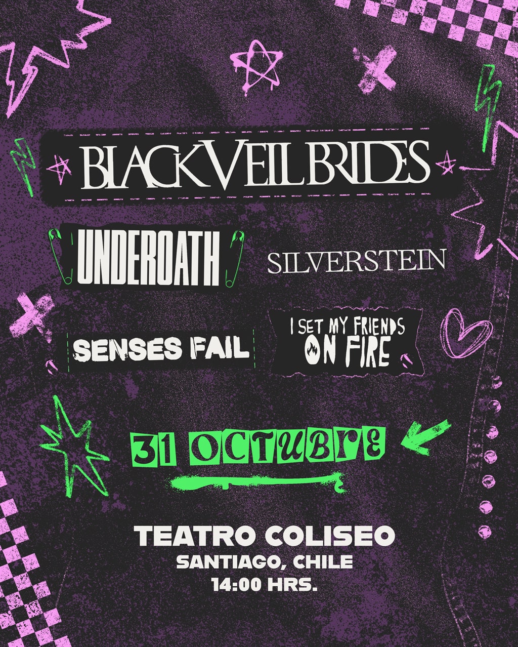 Black Veil Brides, Underoath, Silverstein y más en Chile 2025: 31 de octubre en Teatro Coliseo | Noche épica de post-hardcore y metalcore | Entradas por Punto Ticket