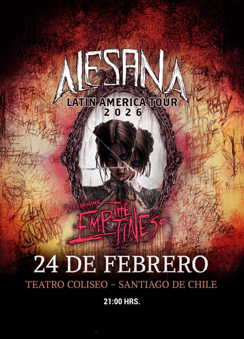 Alesana interpreta “The Emptiness” en Teatro Coliseo · 24 de febrero 2026 · Post-hardcore intenso en vivo. Asegura tu entrada ahora en Punto Ticket.