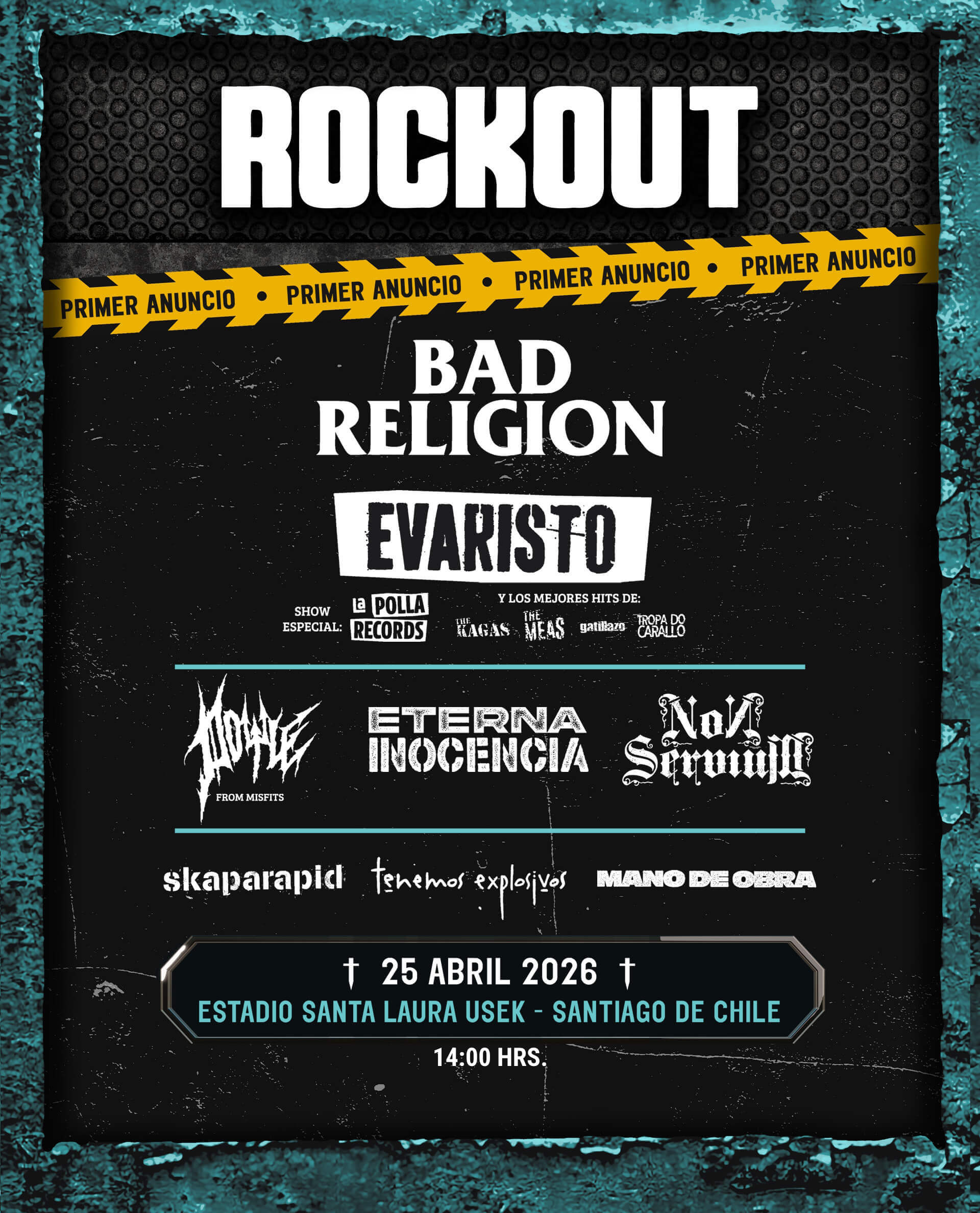 Rock Out 2026 / 25 abril 2026 - 14:00 Hrs. / Estadio Santa Laura USEK