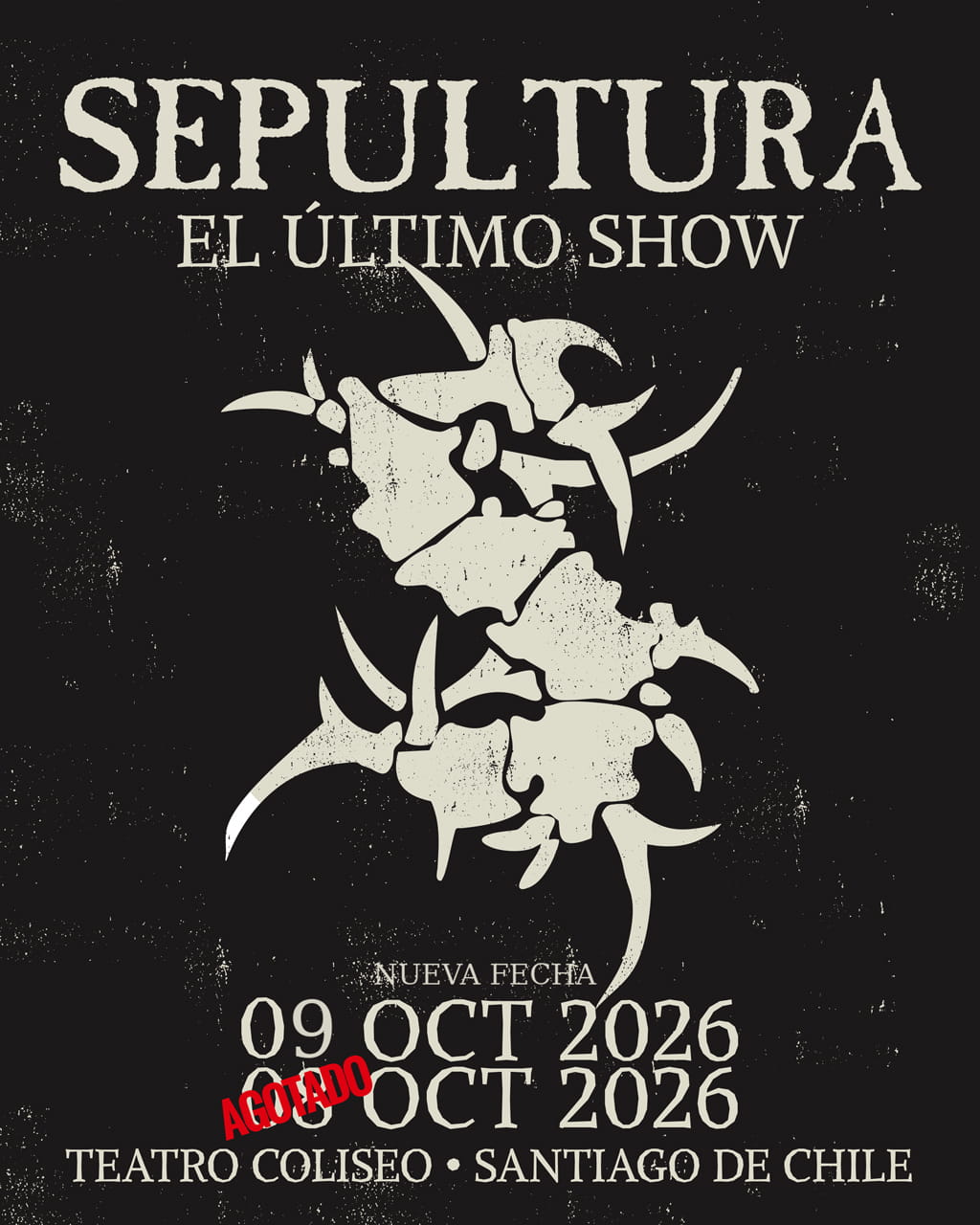 Sepultura en Chile 2026 | Teatro Coliseo – 8 y 9 de octubre 21:00 hrs