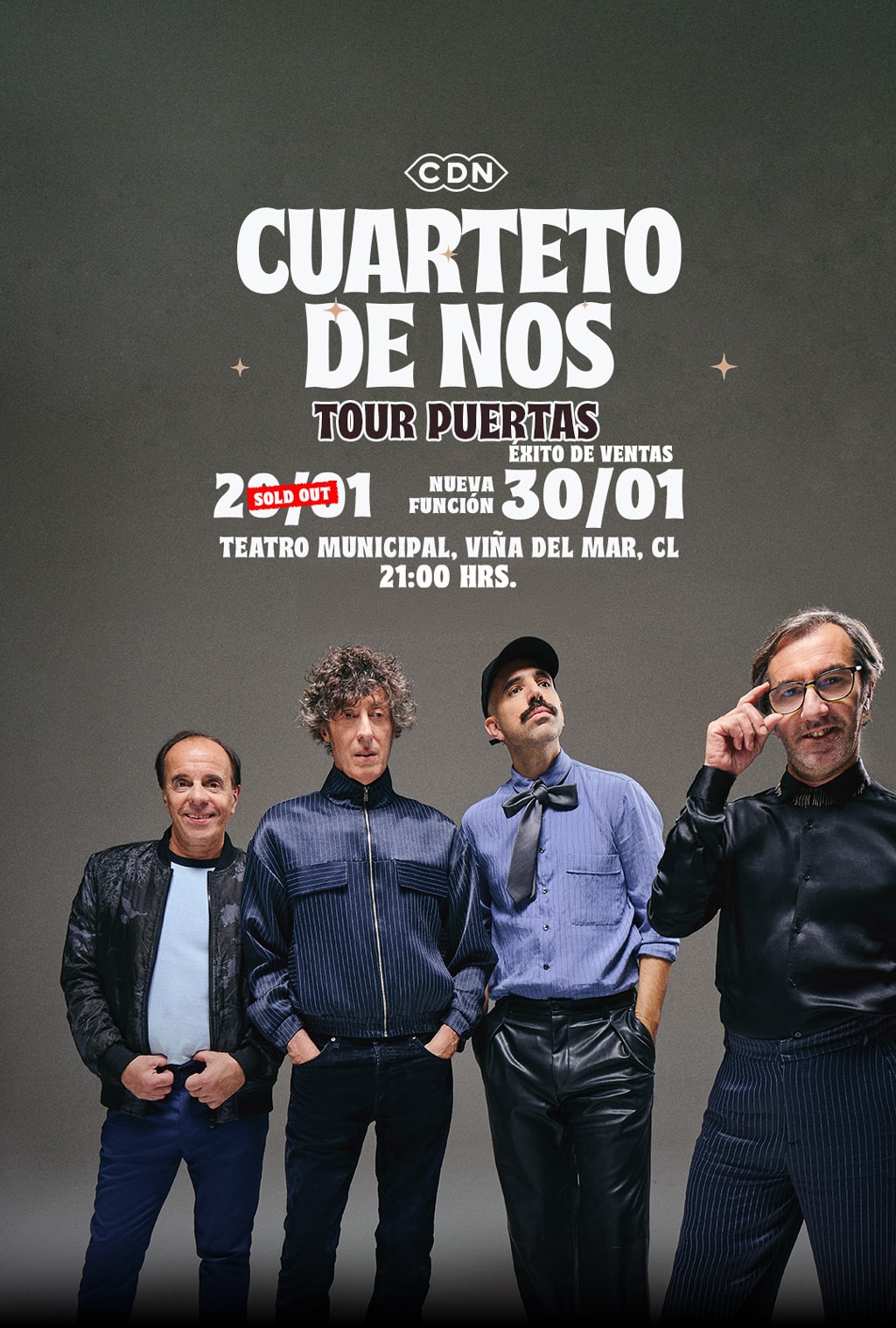 CUARTETO DE NOS / TOUR PUERTAS / TEATRO MUNICIPAL DE VIÑA DEL MAR / 29 y 30 de enero 2026 - 21:00 Hrs. / VENTA DE ENTRADAS OFICIAL EN PUNTO TICKET