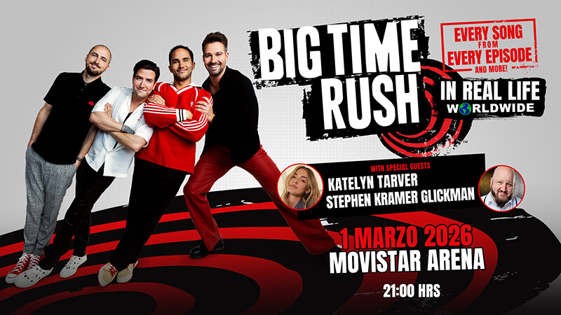 Big Time Rush en Movistar Arena – In Real Life Worldwide Tour, 1 de marzo 2026 a las 21:00 hrs. Revive todos sus éxitos en un show lleno de energía y nostalgia. Asegura tu entrada ahora en Punto Ticket.