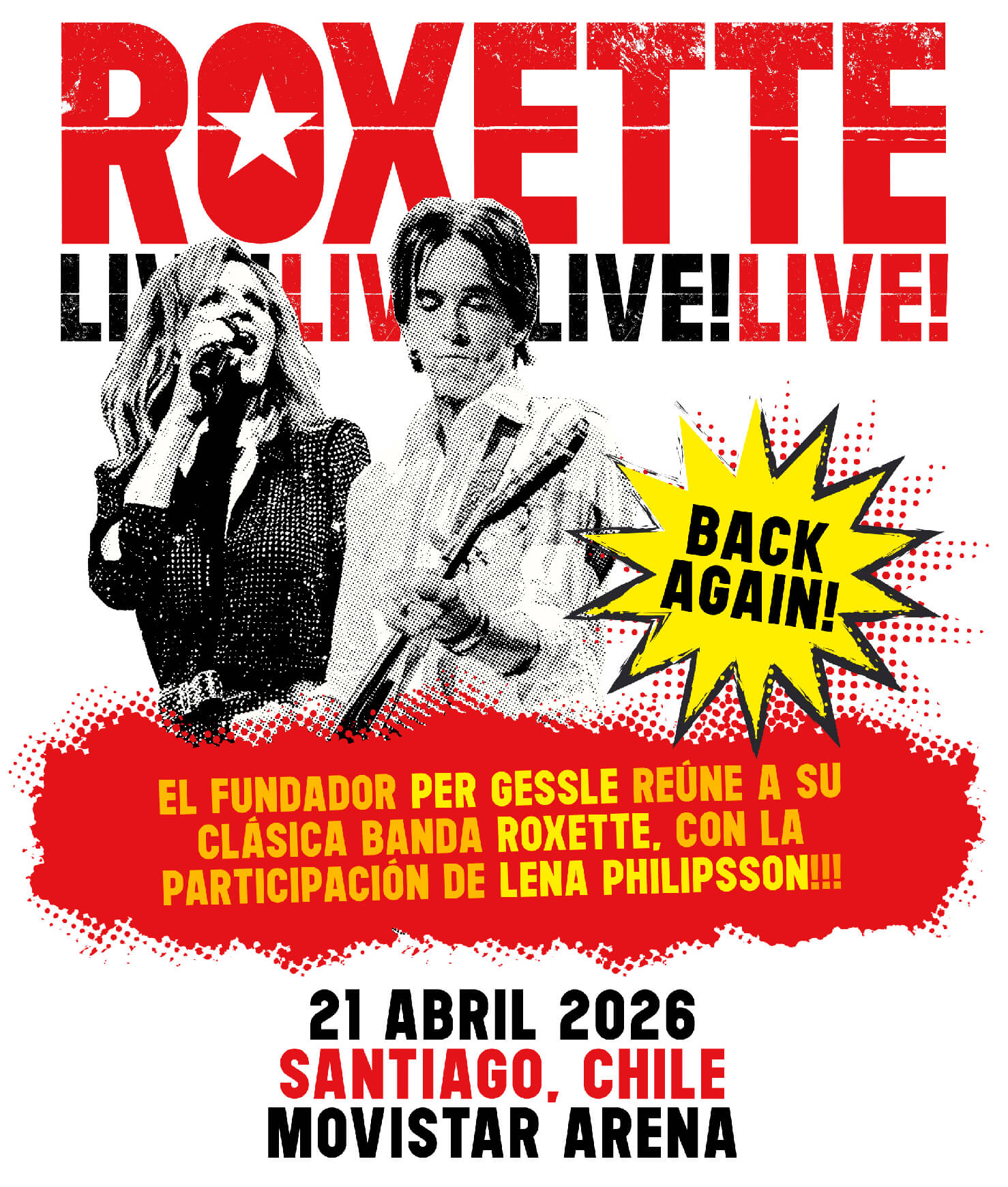 Roxette en Chile - 21 de abril 2026 en Movistar Arena | Entradas por Punto Ticket