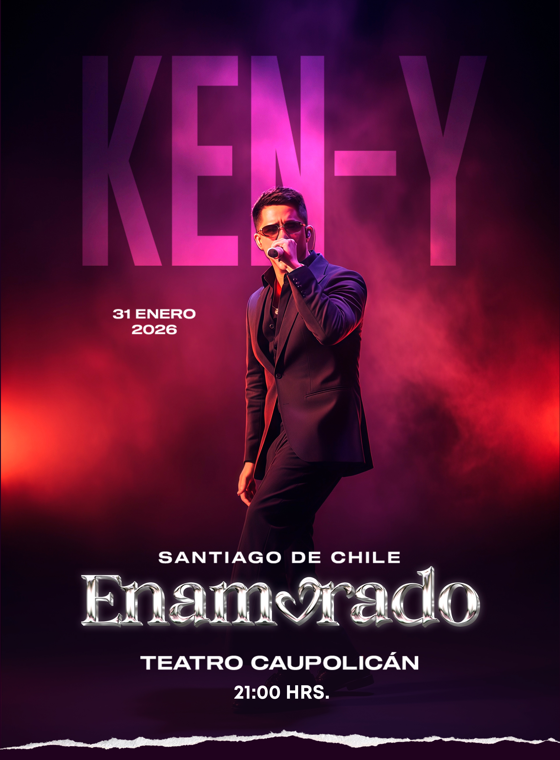 Ken-Y · Enamorado en Teatro Caupolicán · 31 de enero 2026 · Una noche de romantic style y grandes éxitos. Asegura tu entrada ahora en Punto Ticket.