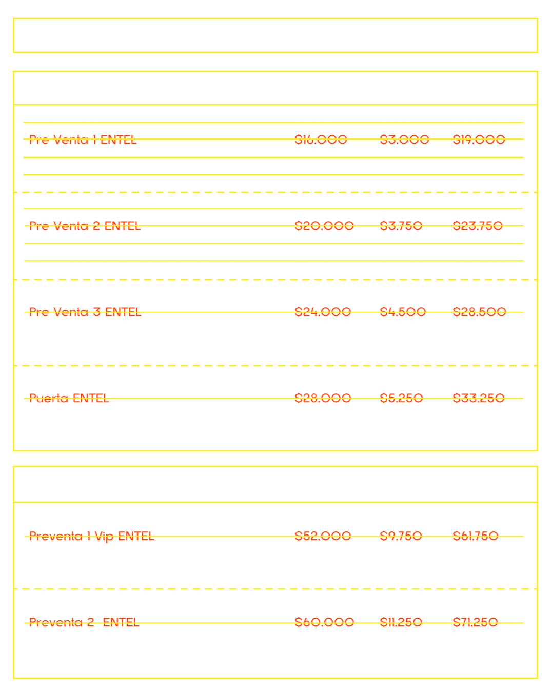 tabla de precios