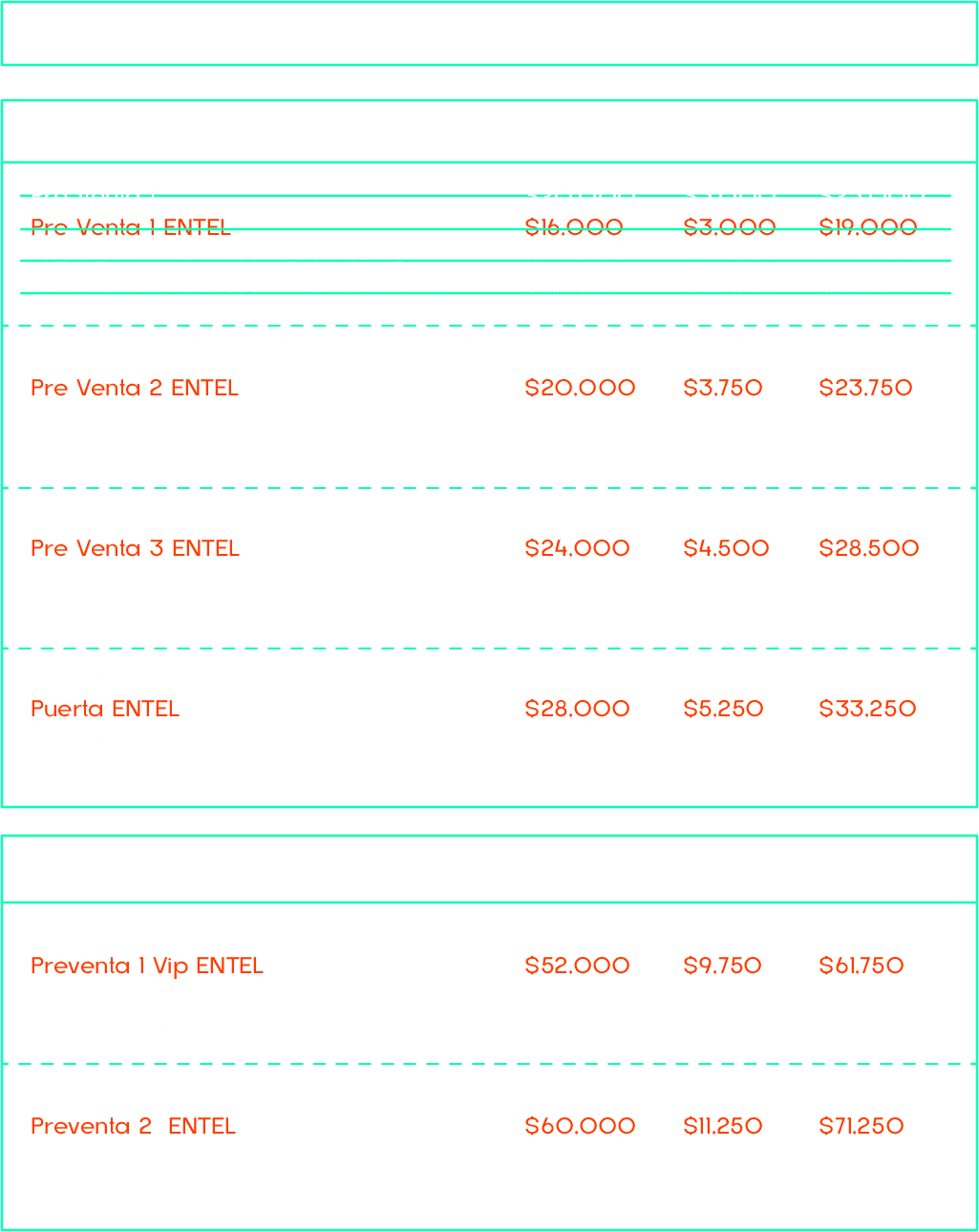 tabla de precios