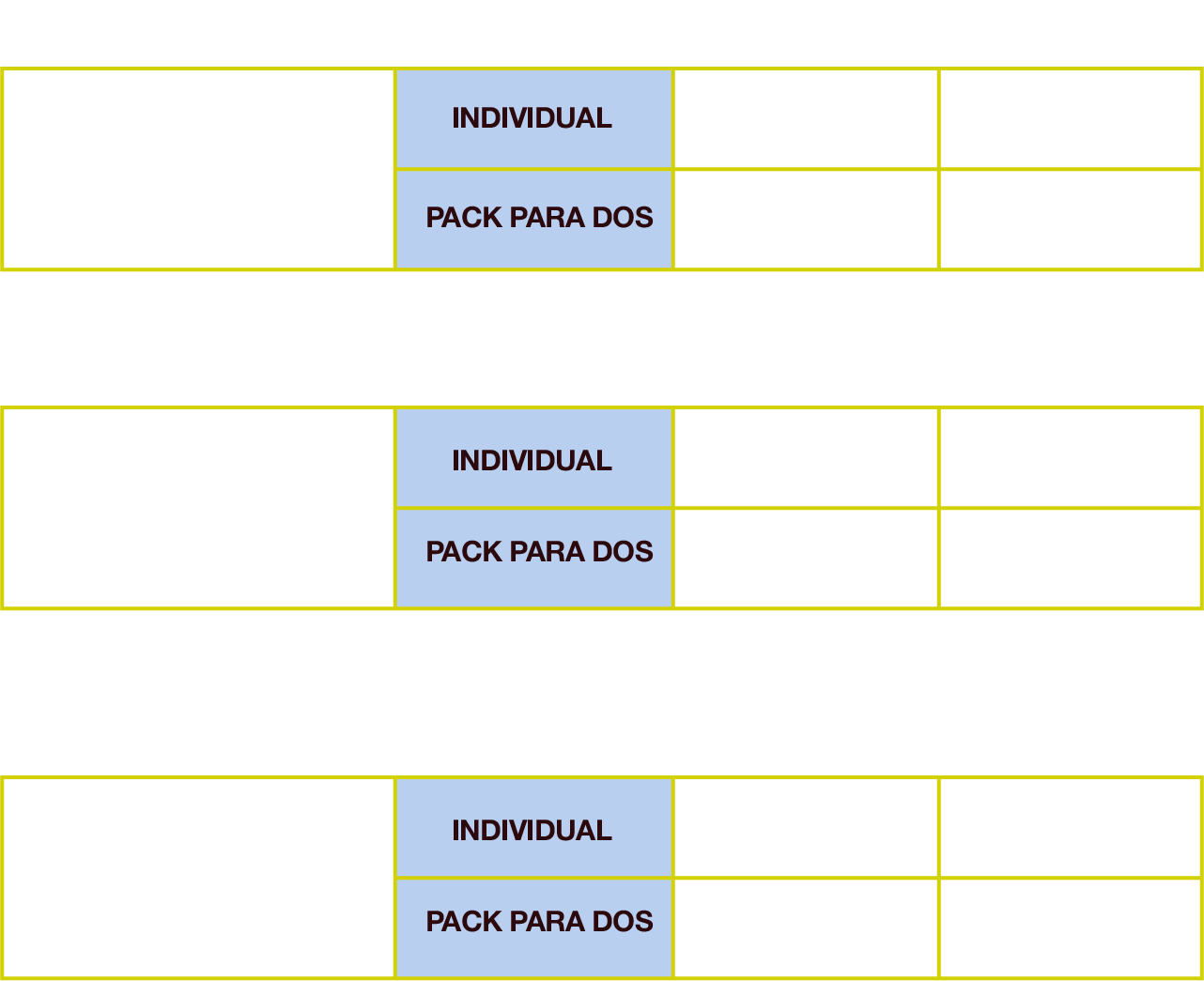 tabla de precios