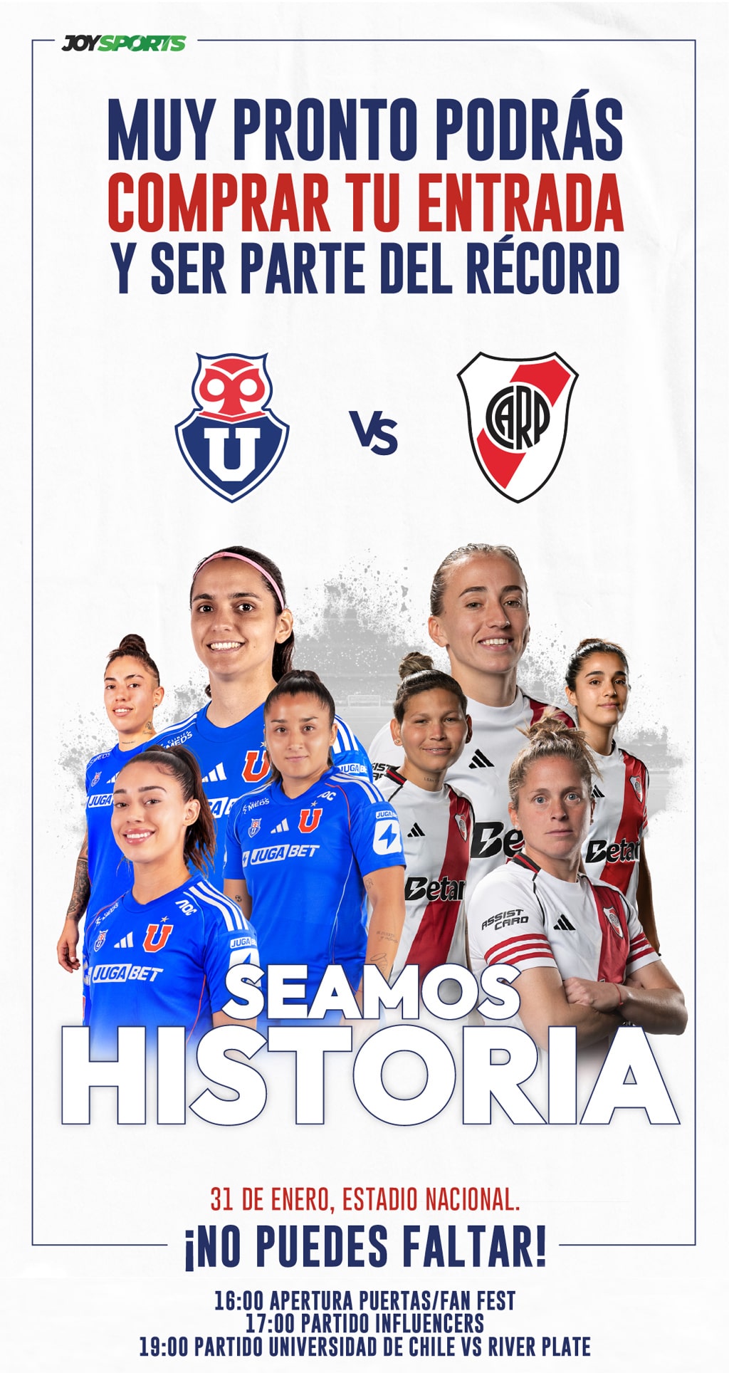 Seamos Historia · Universidad de Chile vs River Plate · 31 de enero 2026 en Estadio Nacional | Un duelo histórico imperdible. Asegura tu entrada ahora en Punto Ticket