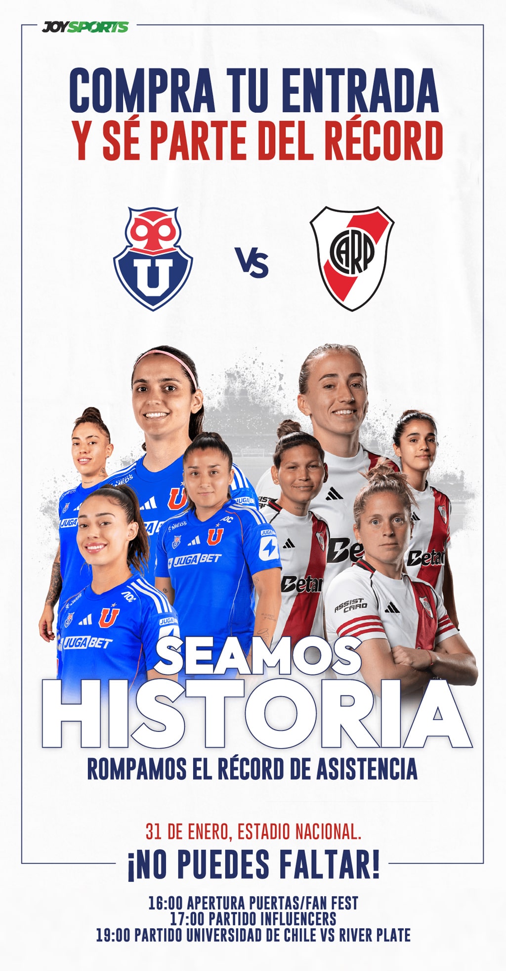 Seamos Historia · Universidad de Chile vs River Plate · 31 de enero 2026 en Estadio Nacional | Un duelo histórico imperdible. Asegura tu entrada ahora en Punto Ticket