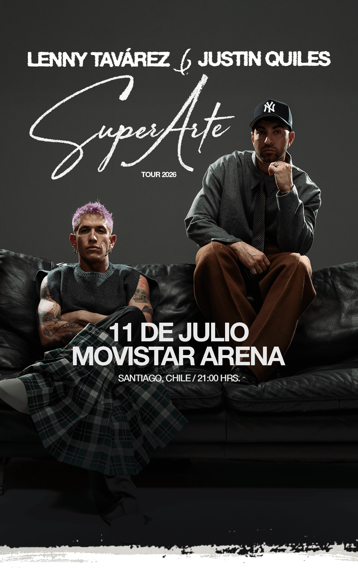 Lenny Tavárez & Justin Quiles en Chile · Super Arte Tour 2026 · 11 de julio en Movistar Arena / 21:00 Horas · Venta de entradas en Punto Ticket