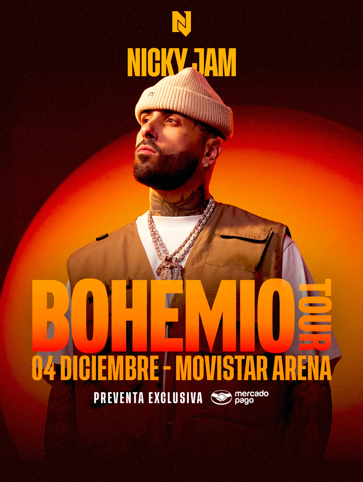 Nicky Jam en Chile 2026 | Bohemio Tour en Movistar Arena – 4 de diciembre 21:00 hrs