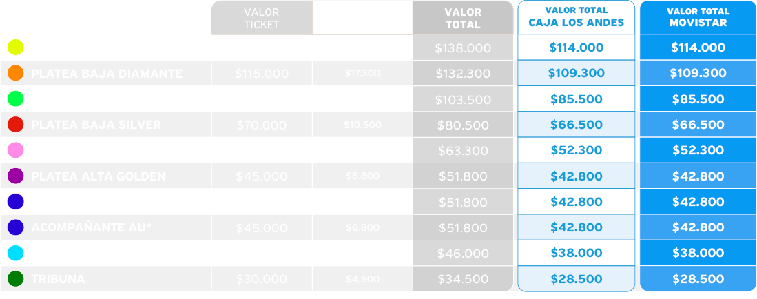 tabla de precios tabla de precios