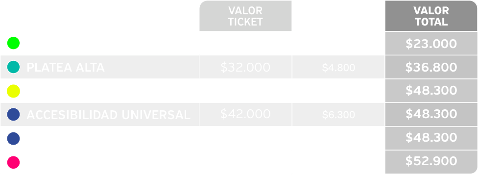 tabal de precios