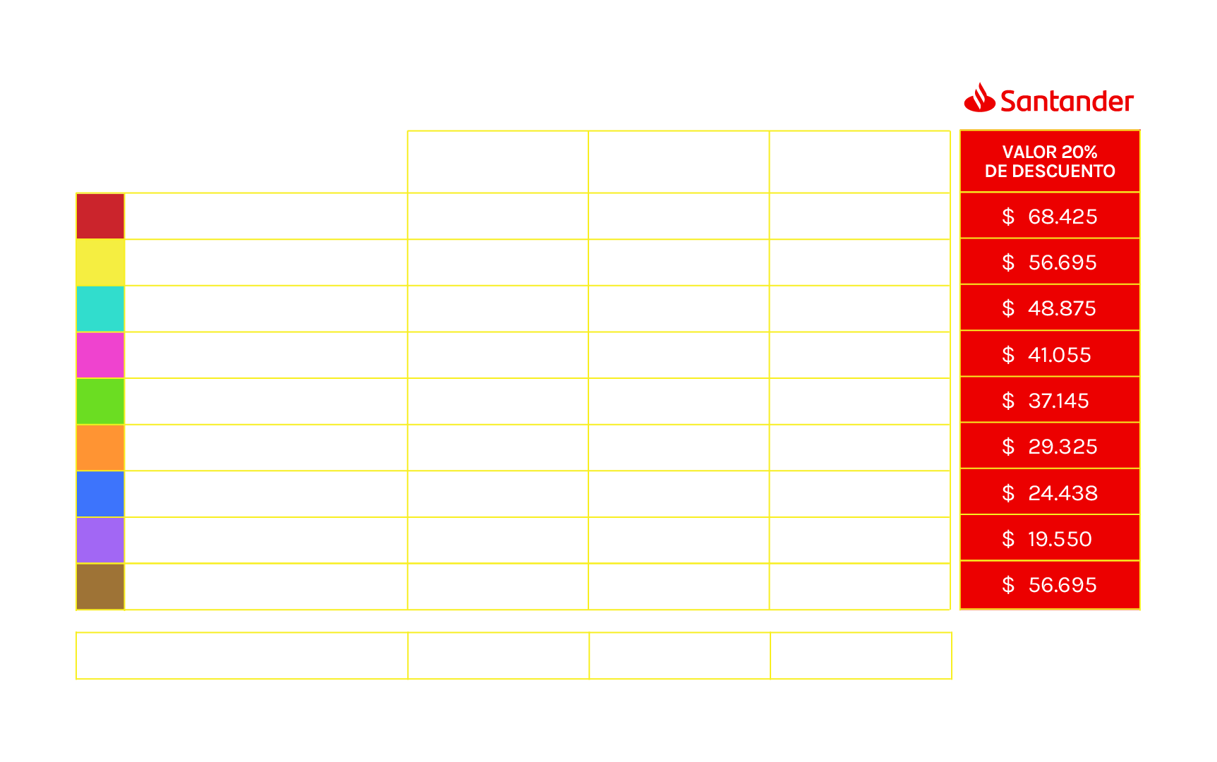 tabla de precios