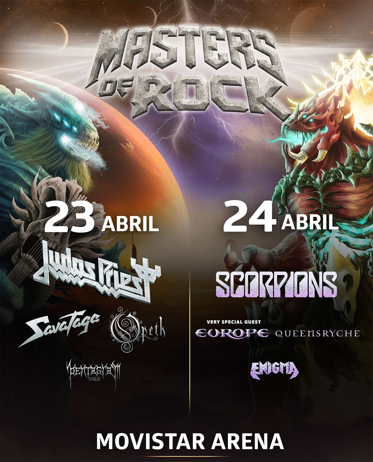 Masters of rock en movistar arena 23 de abril - 18:00 hrs | 24 de abril - 17:30 hrs