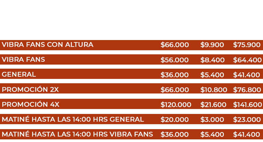 tabla precios general