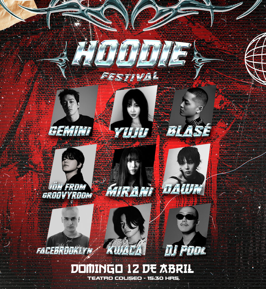 Hoodie festival / domingo 12 de abril / teatro coliseo - 15:30 hrs.
